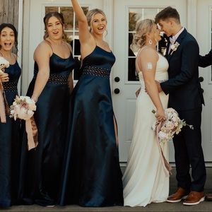 Navy blue satin size 8 prom/ bridesmaids/ formal dress